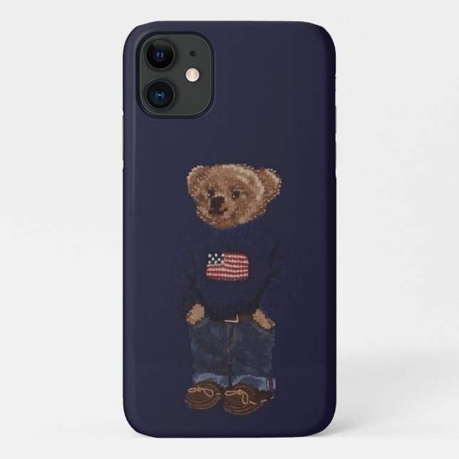 Mignon ours en peluche bleu marine Coque iPhone 11 (Dos)