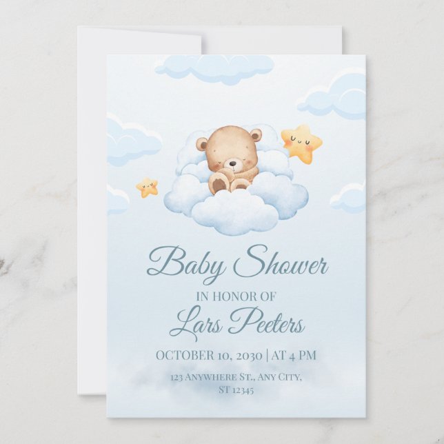 Mignon ours en peluche dormant sur une invitation  (Devant)