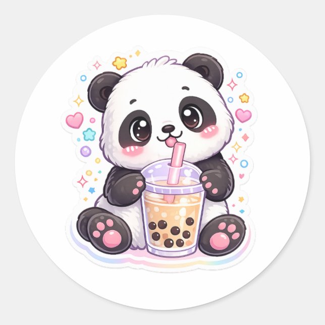 Mignon Panda Kawaii Autocollant de Thé aux Perles  (Devant)