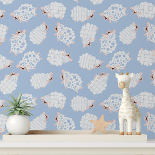 Mignon papier peint moutons bleus pour nurserie à