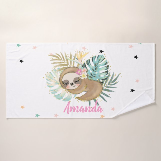 Mignon paresseux endormi,Étoiles,Princesse    (Serviette de bain)
