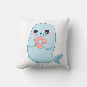 Mignon Phoque Bleu avec Coussin de Donut – Océan K