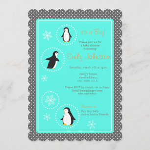 mignon pingouins garçon baby shower invitation