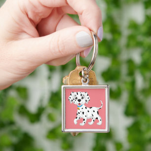 Mignon porte-clés chien de feu Dalmatien rose