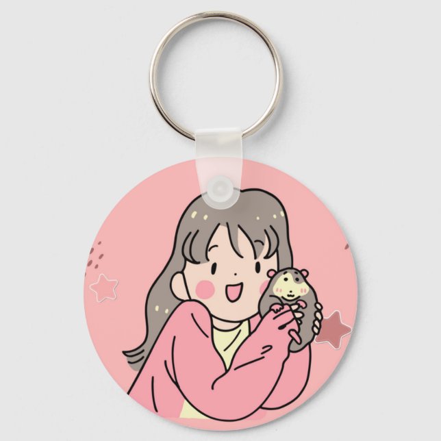 Mignon porte-clés fille anime étreignant un opossu (Recto)