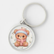 Mignon porte-clés ourson kawaii d'hiver
