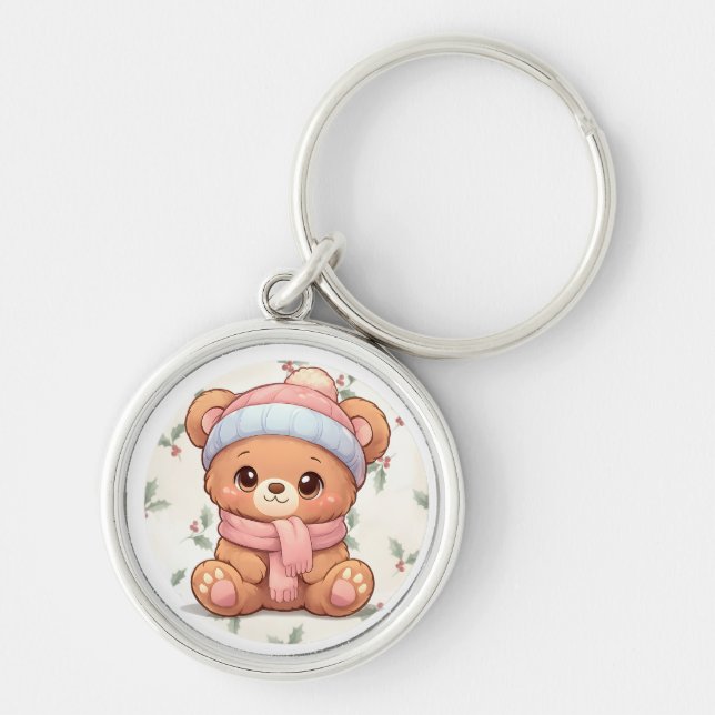 Mignon porte-clés ourson kawaii d'hiver (Devant)