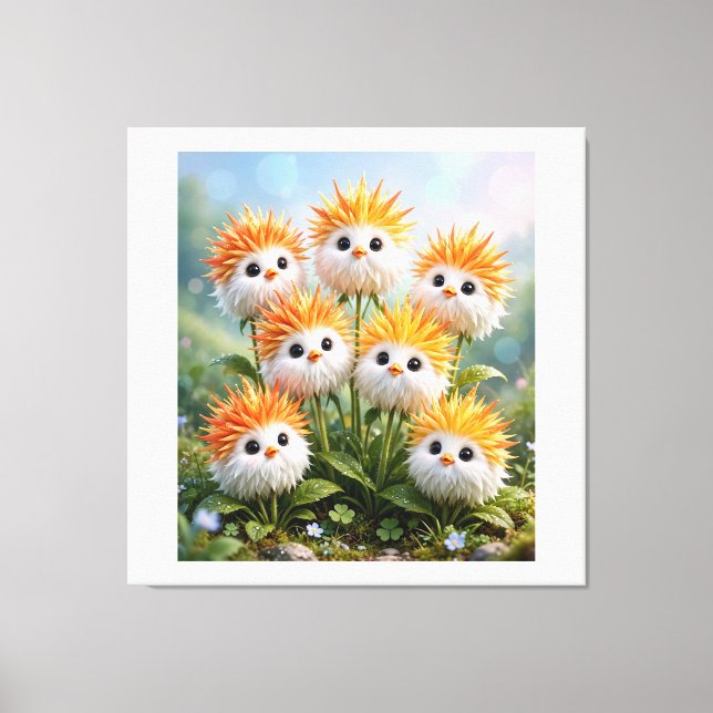 Mignon Poulet Fantastique Fleurs Toile Étirée Mur  (Recto)