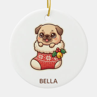 Mignon Pug dans un Ornement de Chaussette de Noël