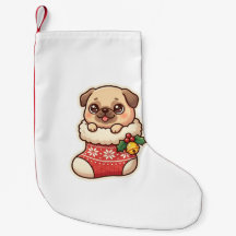 Mignon Pug dans une chaussette de Noël