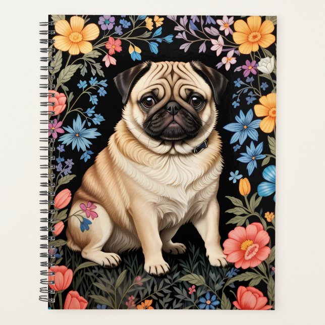 Mignon Pug Élégant Floral Coloré (Devant)