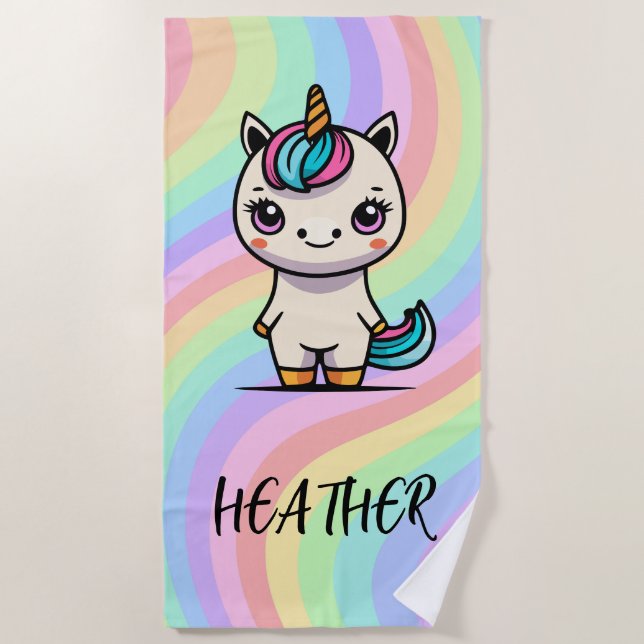 MIGNON ! 🦄 Serviette de plage licorne personnalis (Devant)