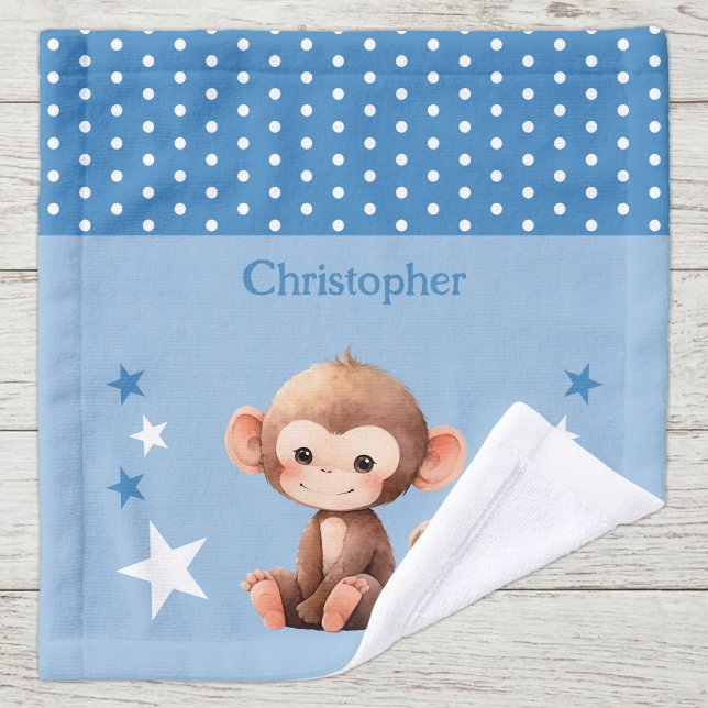 Mignon singe ajouter nom pois étoiles bleu (Créateur téléchargé)