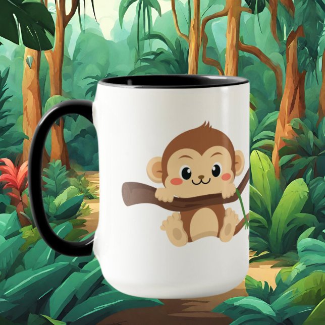 mignon singe monogramme ajouter nom Mug (Créateur téléchargé)