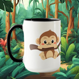 mignon singe monogramme ajouter nom Mug