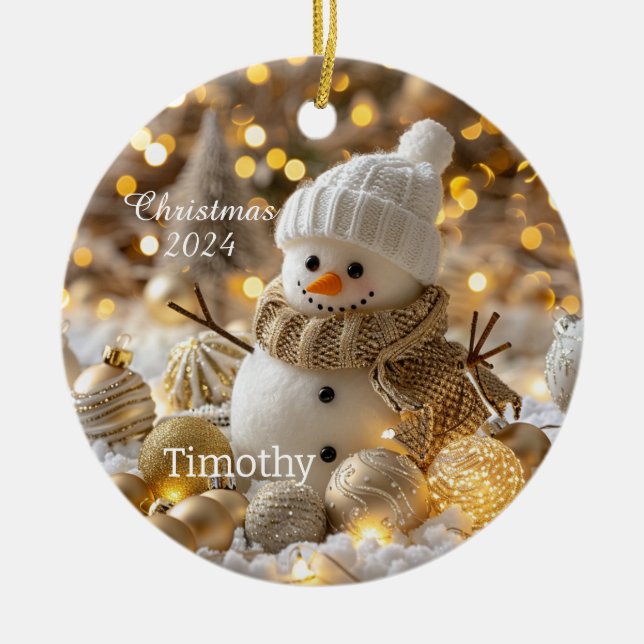 Mignon Snowman Ornement de Noël personnalisé (Devant)