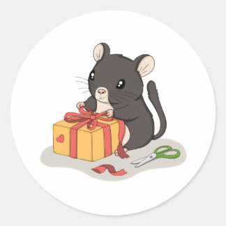 Mignon Souris Emballant un Cadeau Autocollant d'An
