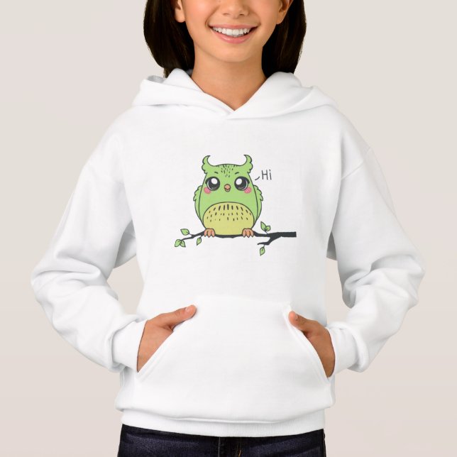 Mignon sweat à capuche Fille Hibou Vert - Forêt Fa (Devant)