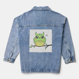 Mignon Veste en Jean Fille Hibou Vert - Capriceux