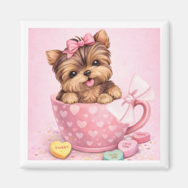 Mignon Yorkie de la Saint-Valentin dans un aimant  (Devant)