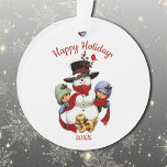 Mignonette de Noël avec ornement acrylique Snowman<br><div class="desc">Personnalisez cette ornement de vacances acrylique avec votre propre date et texte facultatif à l'avant et à l'arrière. Image nostalgique de deux tots qui embrassent un bonhomme de neige et un mignon chiot à leurs pieds. Voir aussi d'autres ornements dans cette même collection de design.</div>