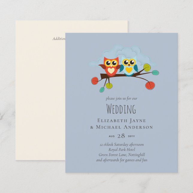 Mignonette OWLS Mariage à thème Bleu orange (Devant / Derrière)