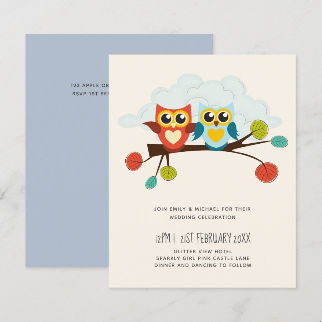Mignonette OWLS Mariage à thème Bleu orange (Devant / Derrière)
