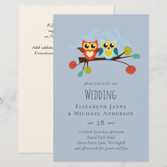 Mignonette OWLS Mariage à thème Bleu orange (Devant / Derrière)