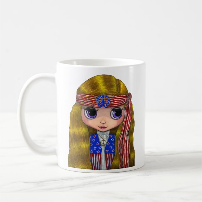 Mignonne Américaine Hippie Poupée Gros Yeux Mug (Gauche)