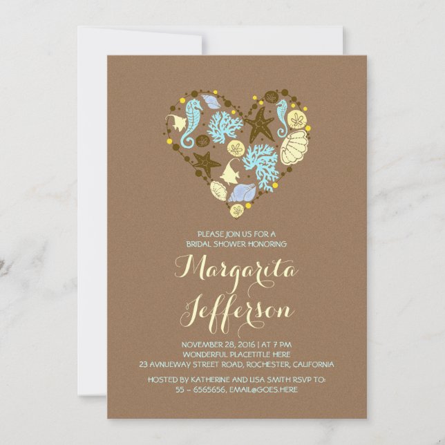 mignonne amour coeur plage nuptiale invitations (Devant)