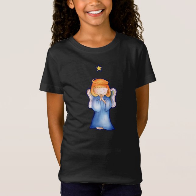 Mignonne ange de la paix fille bleu t-shirt de Noë (Devant)