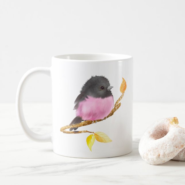 Mignonne animal rose Robin Oiseau Mug (Avec donut)