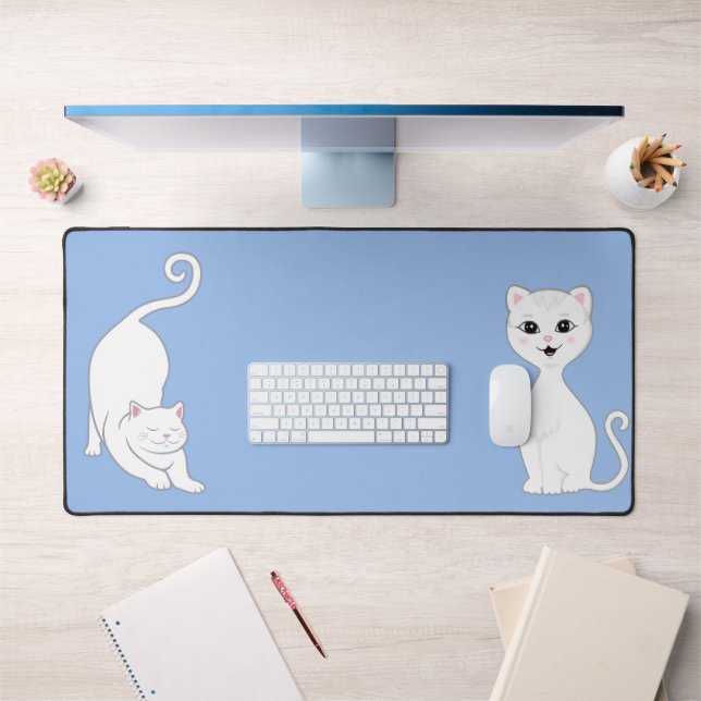 Mignonne Animes de chats blancs sur bleu clair (Bureau 1)
