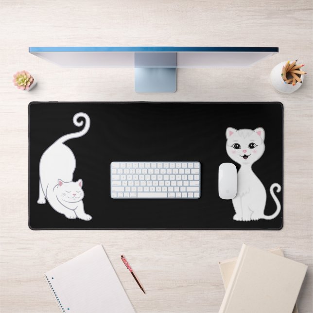 Mignonne Animes de chats blancs sur noir (Bureau 1)
