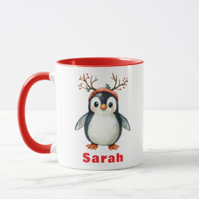Mignonne Antlers Penguin Fête Café Mug (Gauche)
