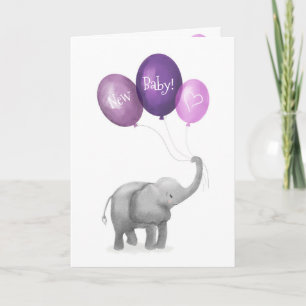 Mignonne bébé éléphant nouvelle carte bébé (violet