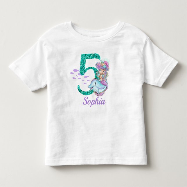 Mignonne Bébé Sirène 5e Anniversaire T-shirt (Devant)