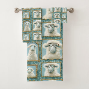 Mignonne brebis portant des lunettes en bleu