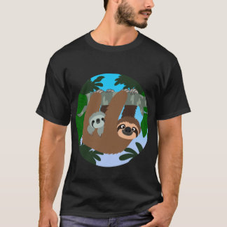 Mignonne Cartoon Mère Sloth Et Baby T-Shirt