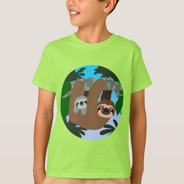 Mignonne Cartoon Mère Sloth Et T-Shirts Pour Garço (Devant)