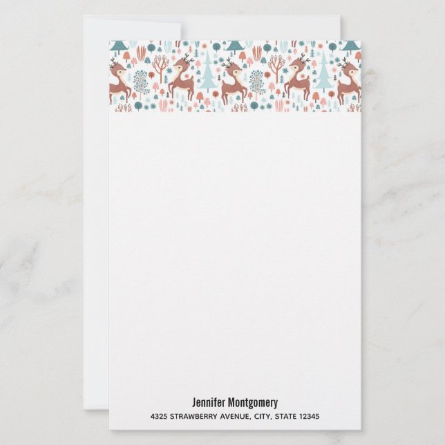 Mignonne cerf en Forêt Whimsical Noël Motif (Devant)