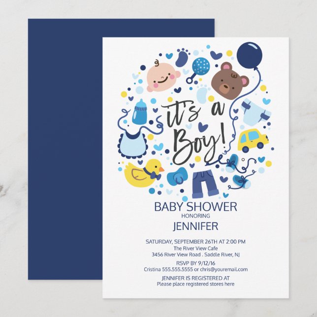 Mignonne C'est un garçon ! Invitation Baby shower  (Devant / Derrière)