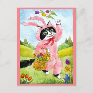 Mignonne chatte beignets fleurs rose carte postale