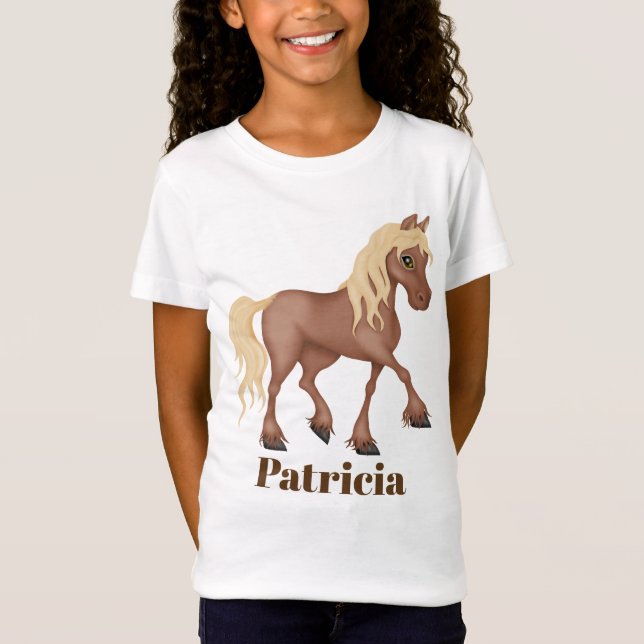 Mignonne cheval ajouter nom filles t-shirt (Devant)