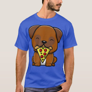 Mignonne Chien Carlin Manger Pizza T-Shirt Drôle F