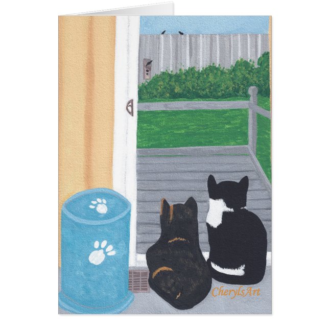 Mignonne deux chats observer les oiseaux Cartes (Devant)