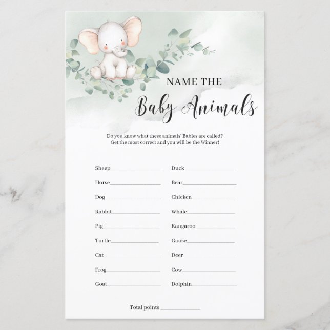 Mignonne éléphant de bébé nom le jeu des animaux d (Devant)