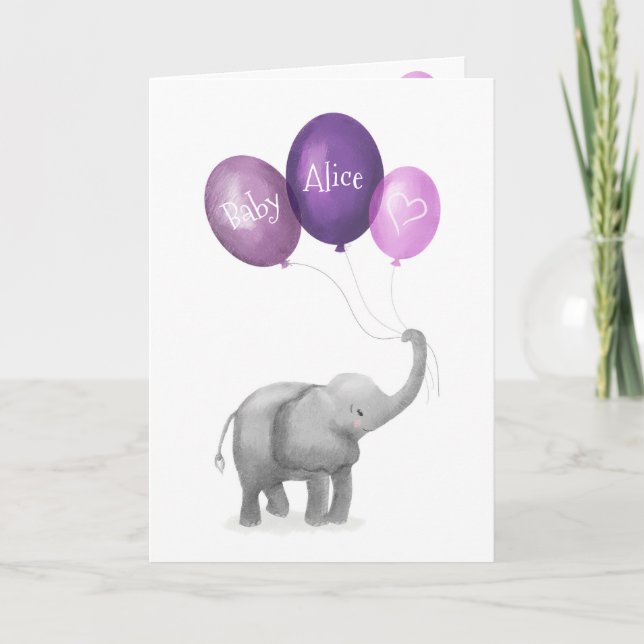 Mignonne éléphant nouvelle carte personnalisée béb (Devant)
