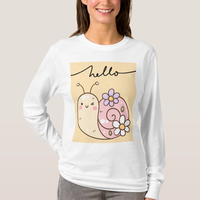 Mignonne escargot "Hello" T-shirt femme à manches  (Devant)