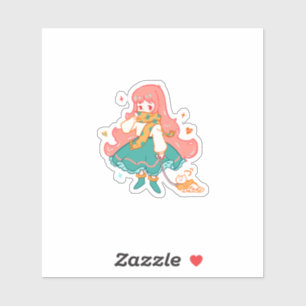 Mignonne fille anime chibi pastel avec autocollant